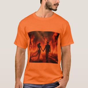 Durch das Feuer gehen auf einem kurzärmeligen grün T-Shirt