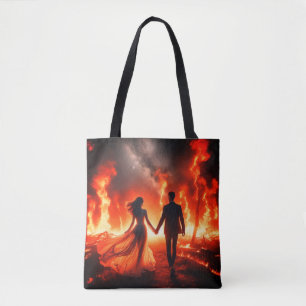 Durch das Feuer gehen auf einer wiederverwendbaren Tasche