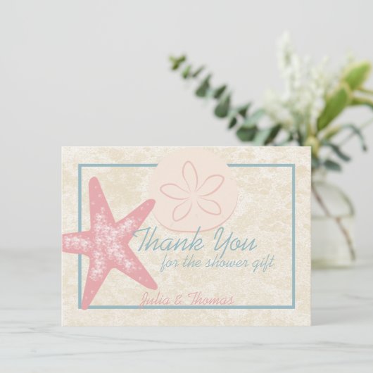 Durch das Meer gepflasterter Starfish Custom Dankeskarte (Stehend Vorderseite)