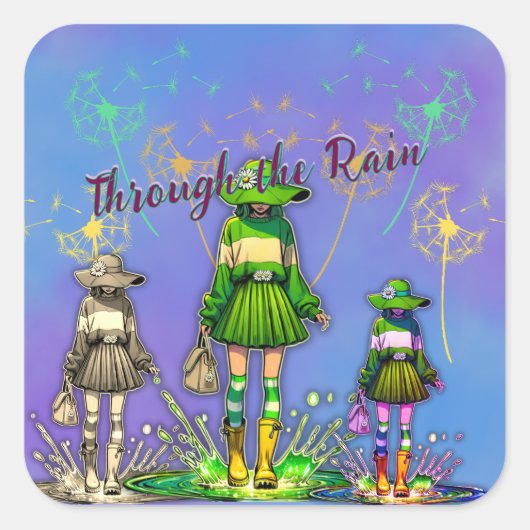 Durch den Regen Quadratischer Aufkleber (Vorderseite)
