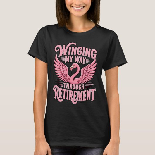Durch den Ruhestand fliegend, lustiger Flamingo T-Shirt (Vorderseite)