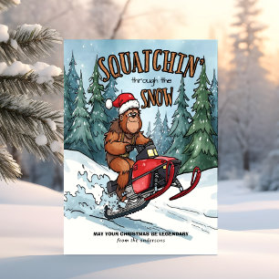 Durch den Schnee stampfender Bigfoot-Weihnachten Feiertagskarte