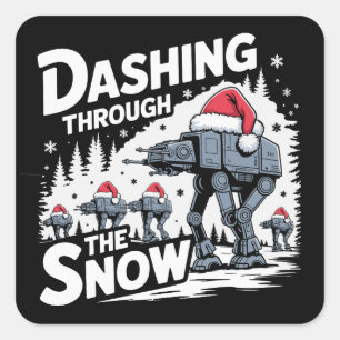 Durch den Schnee stürmen Weihnachten Familie Urlau Quadratischer Aufkleber