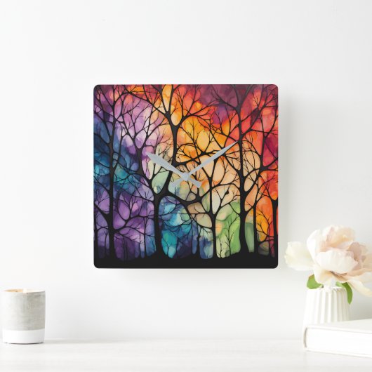 Durch die Baumwall-Uhr Quadratische Wanduhr (Zuhause)