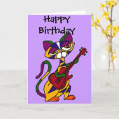 DURCH die coole Katze, die Gitarren-Cartoon spielt Karte (Gelbe Blume)