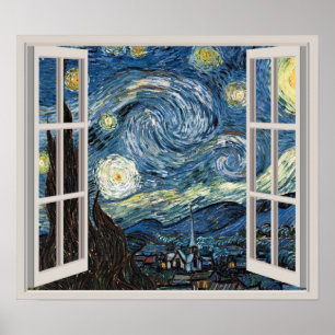 Durch ein Fenster zu starten Nacht Van Gogh anzeig Poster