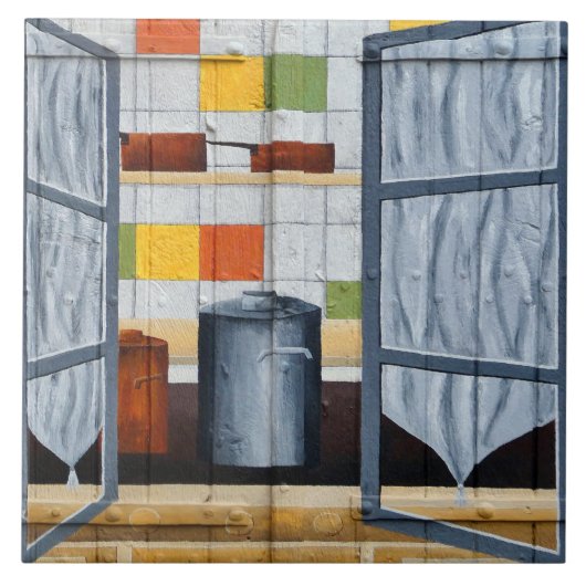 Durch ein französisches Fenster. Fliese (Vorderseite)