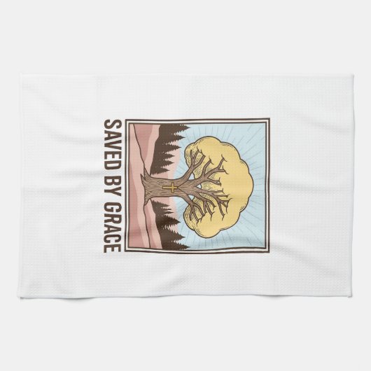 Durch Gnade gerettet, Christlicher Baum, Vintage-S Geschirrtuch (Horizontal)