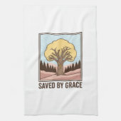 Durch Gnade gerettet, Christlicher Baum, Vintage-S Geschirrtuch (Vertikal)