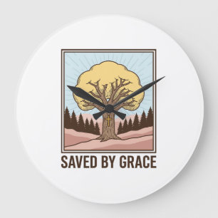 Durch Gnade gerettet Christlicher Baum Vintage-Shi Große Wanduhr