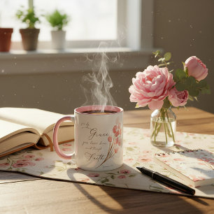 Durch Gnade seid ihr gerettet, rosa floral  Tasse