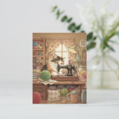 Durch Katzen und Nähen leicht ablenkbar - Katze Nä Postkarte (Stehend Vorderseite)