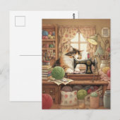 Durch Katzen und Nähen leicht ablenkbar - Katze Nä Postkarte (Vorne/Hinten)
