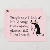 Durch Rosé-farbene Brille, Wine Pun Cat Postkarte (Vorne/Hinten)