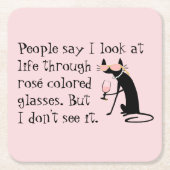 Durch Rosé-farbene Brille, Wine Pun Cat Rechteckiger Pappuntersetzer (Vorderseite)