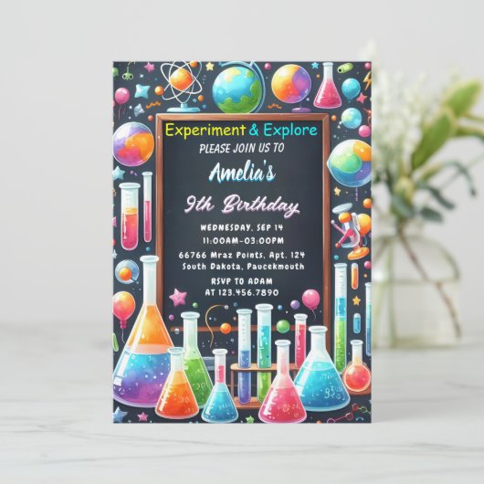Durch Spaß Labrador Kinder Geek Nerd Mad Science 9 Einladung (Stehend Vorderseite)