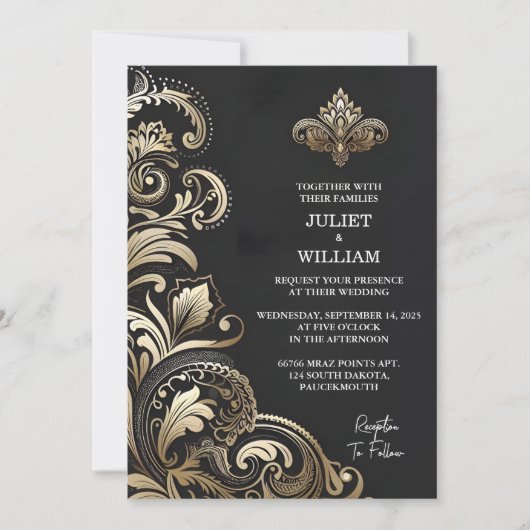 Durch Verzierte Retro-Arabisch-Exotic Bold Damask  Einladung (Vorderseite)