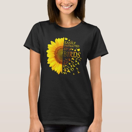 Durch Vögel-Sonnenblumen-Vogel leicht abgelenkt T-Shirt (Vorderseite)