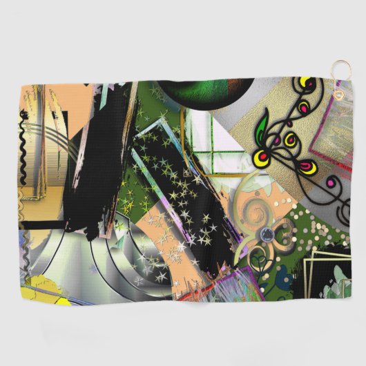 Durcheinander von Designobjekten und Symbolen mit Golfhandtuch (Horizontal)