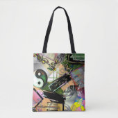 Durcheinander von Designobjekten und Symbolen mit Tasche (Vorderseite)
