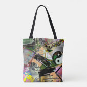 Durcheinander von Designobjekten und Symbolen mit Tasche (Rückseite)