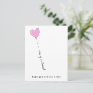 Durchhalten! - Süßer rosa Ballon - Gute Besserung Postkarte