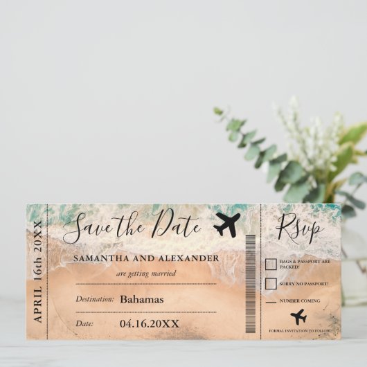 Durchlauf des tropischen Flugzeug-Boardings Save t Save The Date (Stehend Vorderseite)