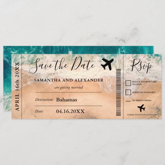 Durchlauf des tropischen Flugzeug-Boardings Save t Save The Date (Vorne/Hinten)