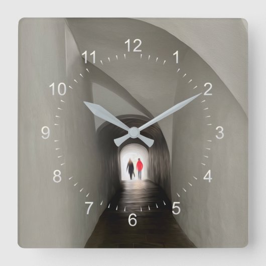 Durchqueren des Tunnels Quadratische Wanduhr (Vorderseite)