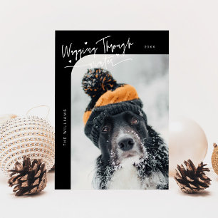 Durchqueren des Winterhundes Foto Schwarzes Weihna Feiertagskarte