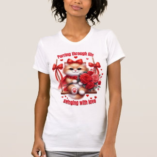 Durchs Leben Schnurren – Süßes Valentins-Kätzchen T-Shirt