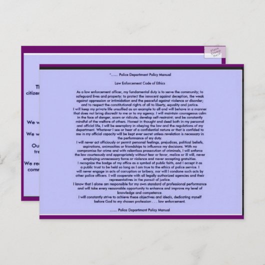 DURCHSETZUNGSCODE FÜR RECHT POSTKARTE (Vorne/Hinten)