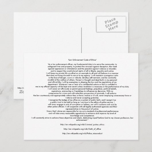 DURCHSETZUNGSCODE FÜR RECHT POSTKARTE (Vorne/Hinten)