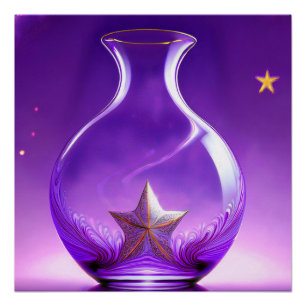 Durchsichtige lila Vase mit Stern unter einer Kupp Poster
