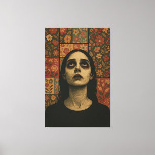 Durchsichtiges Portrait mit floralem Patchwork Leinwanddruck
