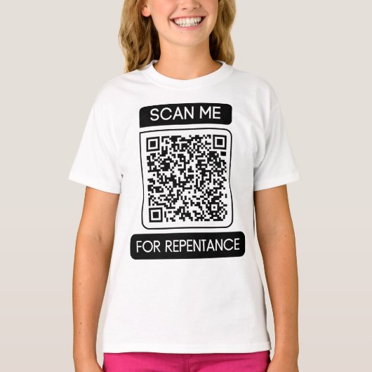 Durchsuchen Sie mich nach Reue-QR-Code-Girls T-Shirt (Vorderseite)