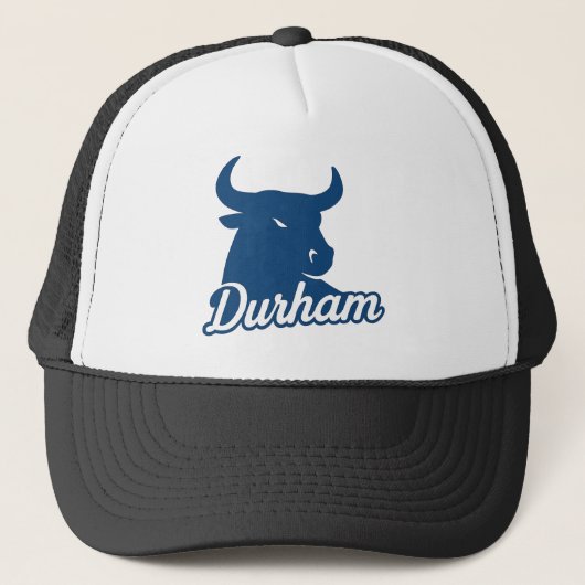 Durham Bull Head Logo - Bold Blue Script City Truckerkappe (Vorderseite)