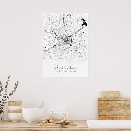 Durham Map - North Carolina - City Map Poster (Küche)