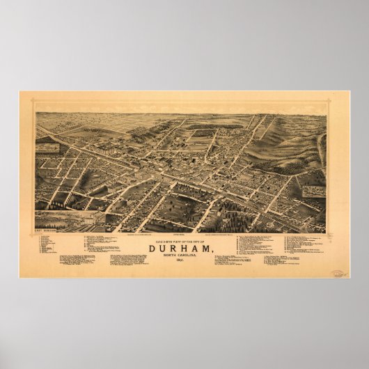 Durham N. Carolina 1891 Antike Panoramakarte Poster (Vorne)