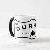 Durham NC Bull City Label Color Morphing Tasse (Vorderseite Links)