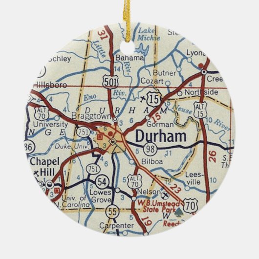Durham NC Vintage Karte Keramik Ornament (Hinten)