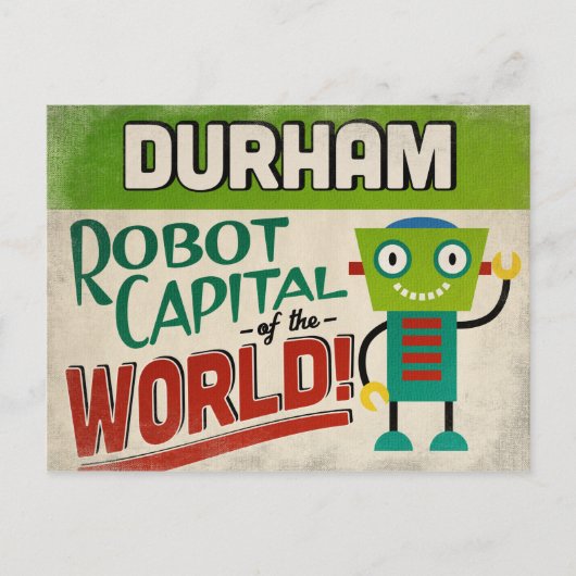 Durham North Carolina Robot - Funny Vintag Postkarte (Vorderseite)