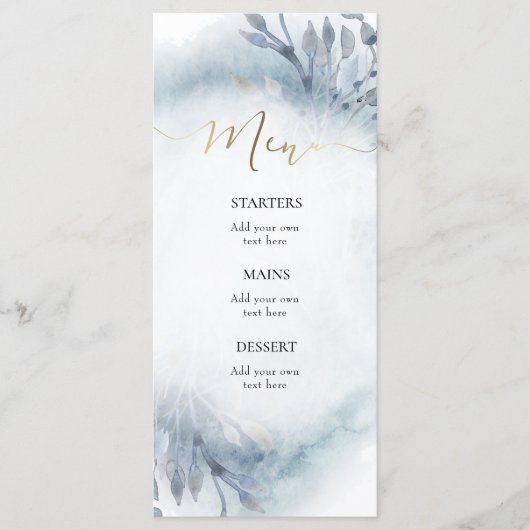 Duschblaues Aquarellmenü Menükarte (Vorderseite)