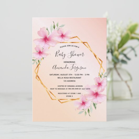 Duschbrause Rosa Blütengold geometrisch Einladung (Stehend Vorderseite)