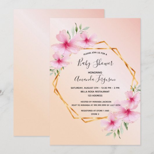 Duschbrause Rosa Blütengold geometrisch Einladung (Vorne/Hinten)