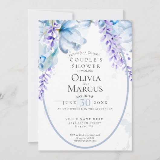 DUSCHE | Aquarelllavender - Dusty Blue Einladung (Vorderseite)