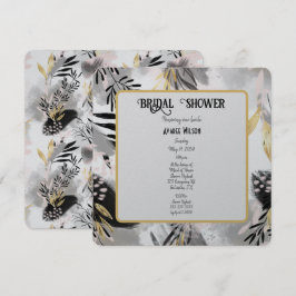 Dusche aus schwarzem, grauem und goldgelbem Leafy Einladung