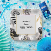 Dusche aus schwarzem, grauem und goldgelbem Leafy Pappteller (Party)