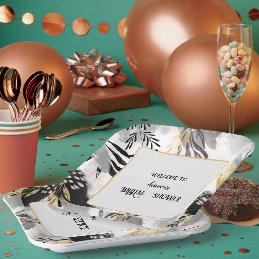 Dusche aus schwarzem, grauem und goldgelbem Leafy Pappteller (Multi)