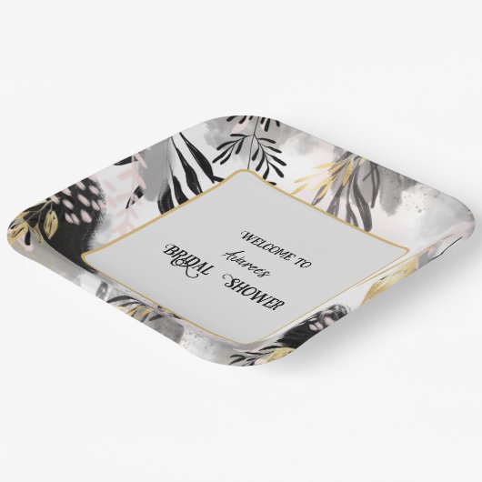 Dusche aus schwarzem, grauem und goldgelbem Leafy Pappteller (Gewinkelt)